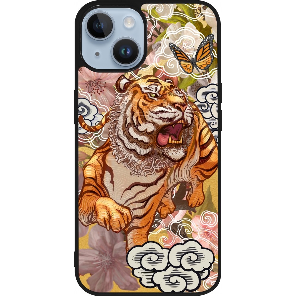 Coque iPhone 15 - Silicone rigide noir Spring 23 japanese tiger