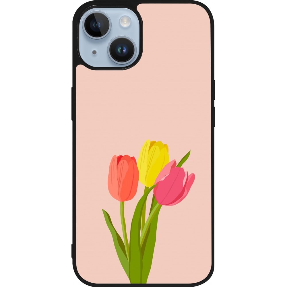 Coque iPhone 15 - Silicone rigide noir Spring 23 tulip trio