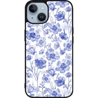 Coque iPhone 15 - Silicone rigide noir Spring 23 watercolor blue flowers