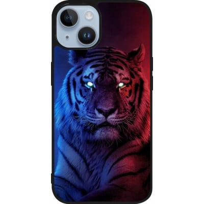 Coque iPhone 15 - Silicone rigide noir Tiger Blue Red