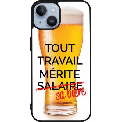 Coque iPhone 15 - Silicone rigide noir Tout travail mérite sa bière