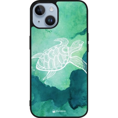 Coque iPhone 15 - Silicone rigide noir Turtle Aztec Watercolor