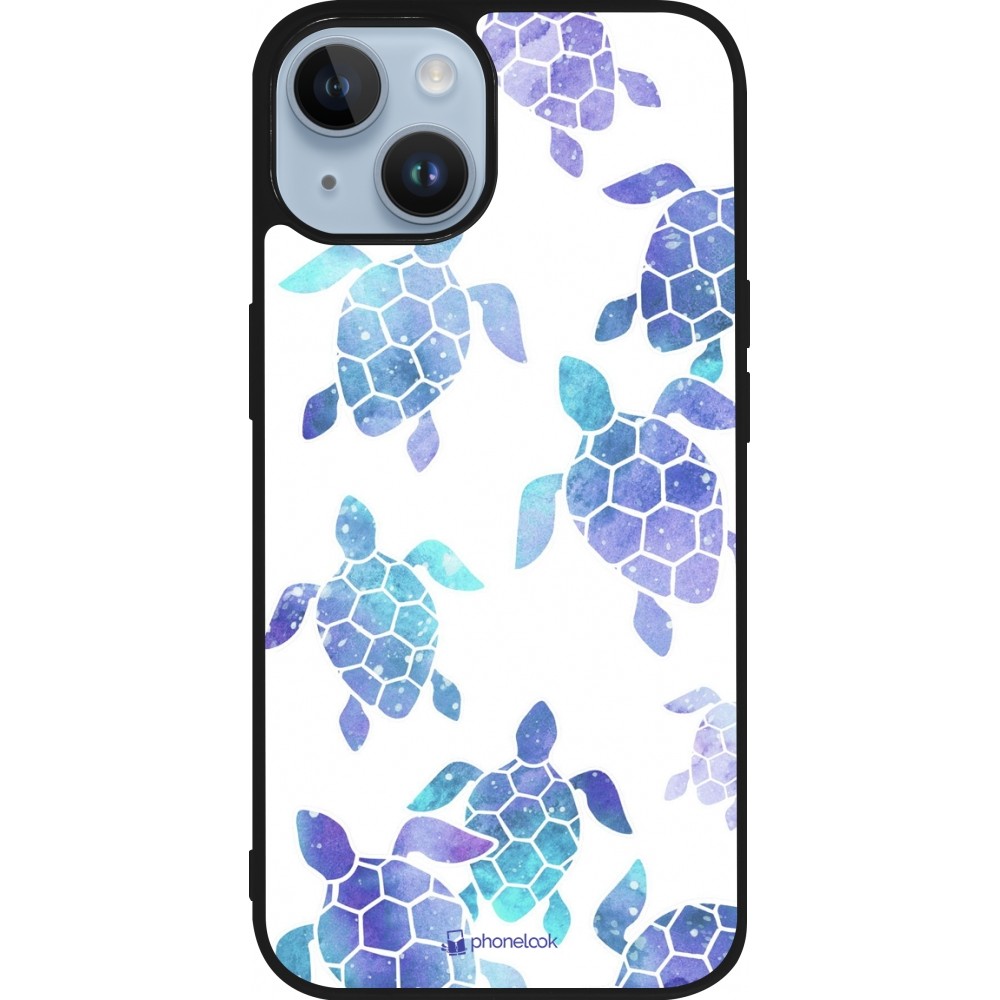 Coque iPhone 15 - Silicone rigide noir Turtles pattern watercolor