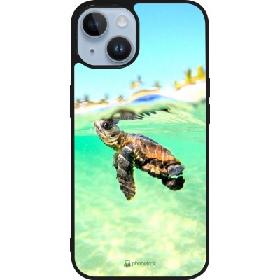 Coque iPhone 15 - Silicone rigide noir Turtle Underwater