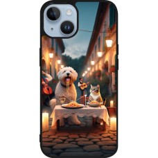 Coque iPhone 15 - Silicone rigide noir Valentine 2024 Dog & Cat Candlelight