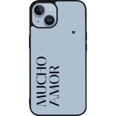 Coque iPhone 15 - Silicone rigide noir Valentine 2024 mucho amor azul