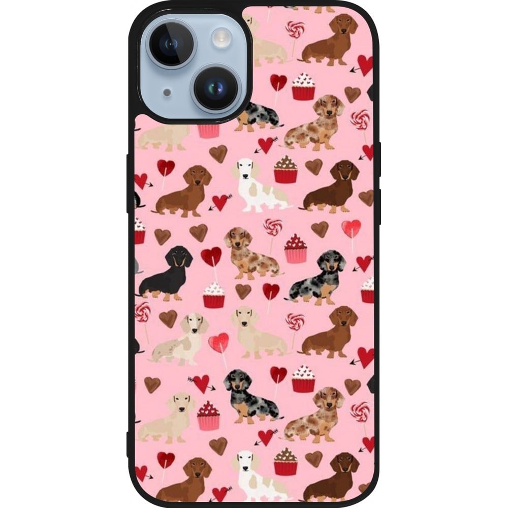 Coque iPhone 15 - Silicone rigide noir Valentine 2024 puppy love