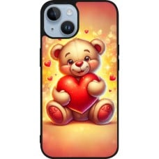 Coque iPhone 15 - Silicone rigide noir Valentine 2024 Teddy love