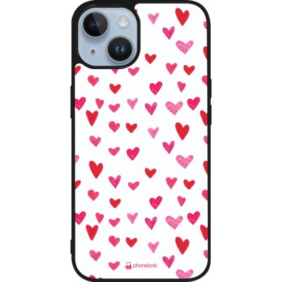 Coque iPhone 15 - Silicone rigide noir Valentine 2022 Many pink hearts