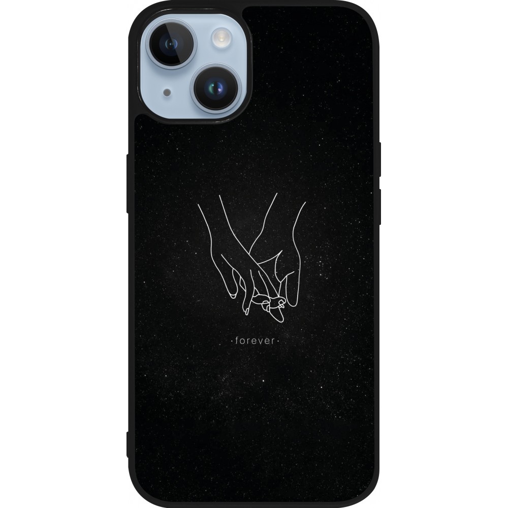 Coque iPhone 15 - Silicone rigide noir Valentine 2023 hands forever