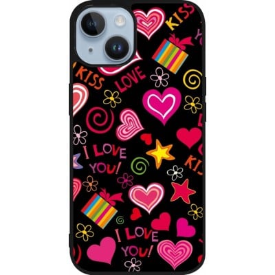 Coque iPhone 15 - Silicone rigide noir Valentine 2023 love symbols