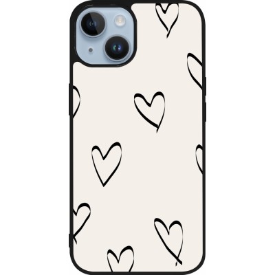 Coque iPhone 15 - Silicone rigide noir Valentine 2023 minimalist hearts