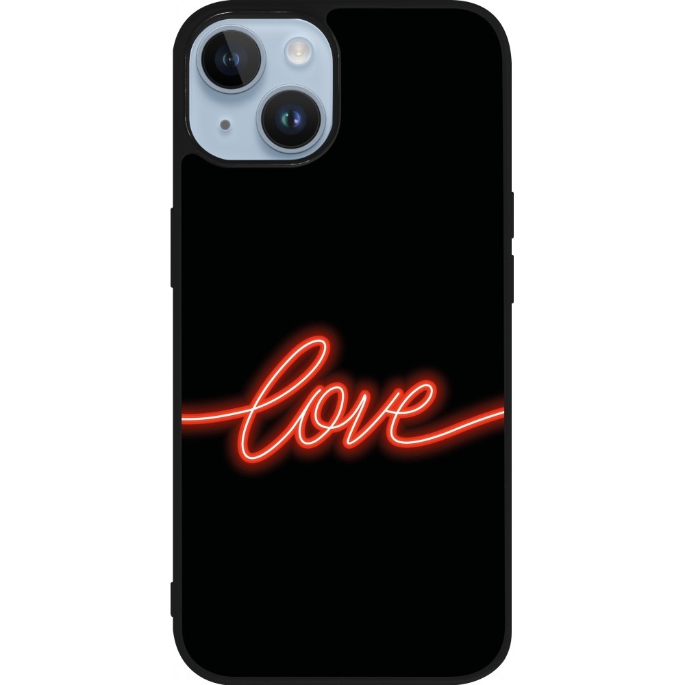 Coque iPhone 15 - Silicone rigide noir Valentine 2023 neon love