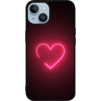 Coque iPhone 15 - Silicone rigide noir Valentine 2023 single neon heart