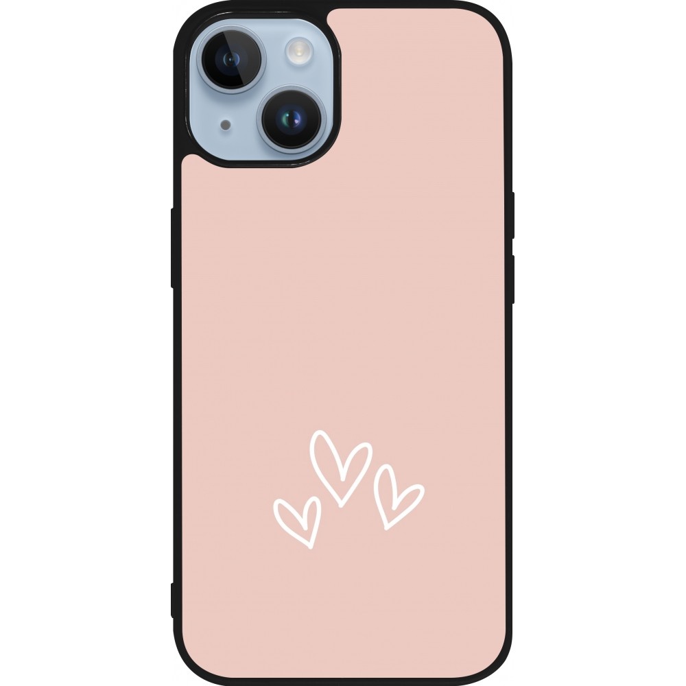 Coque iPhone 15 - Silicone rigide noir Valentine 2023 three minimalist hearts