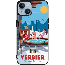 Coque iPhone 15 - Silicone rigide noir Verbier Mountain Jacuzzi