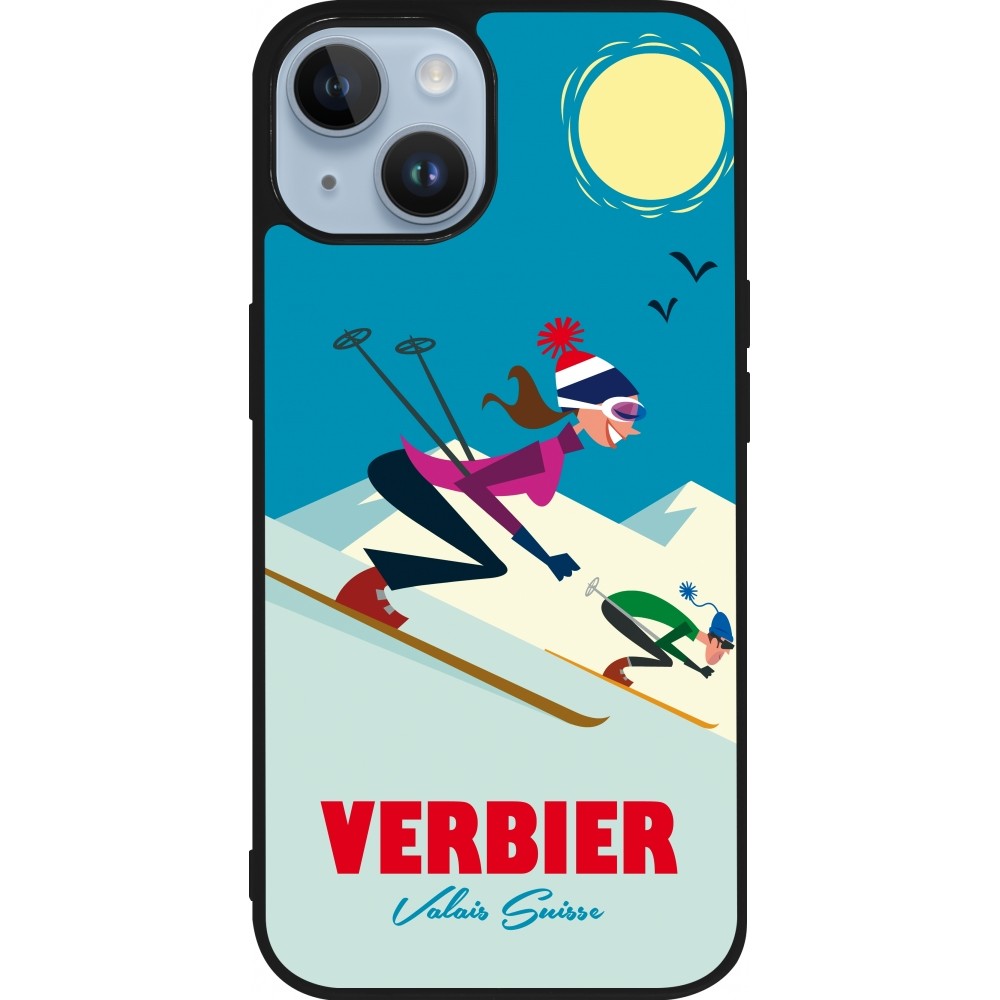 Coque iPhone 15 - Silicone rigide noir Verbier Ski Downhill