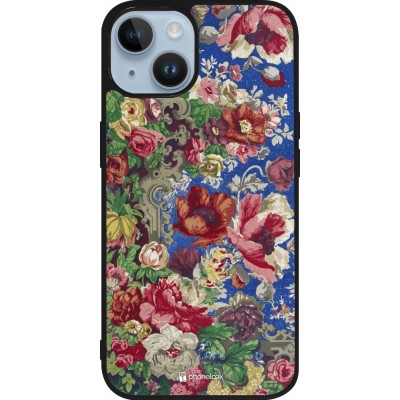 Coque iPhone 15 - Silicone rigide noir Vintage Art Flowers