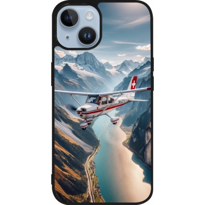 Coque iPhone 15 - Silicone rigide noir Vol Alpin Suisse