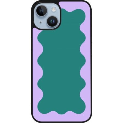 Coque iPhone 15 - Silicone rigide noir Wavy Rectangle Green Purple