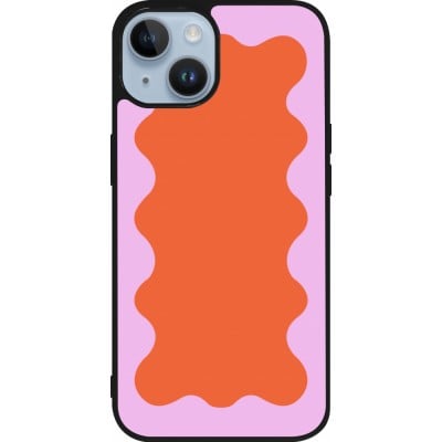 Coque iPhone 15 - Silicone rigide noir Wavy Rectangle Orange Pink