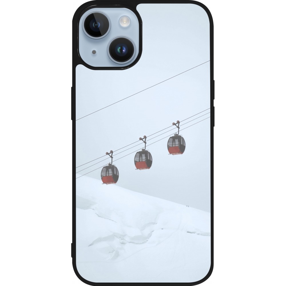 Coque iPhone 15 - Silicone rigide noir Winter 22 ski lift