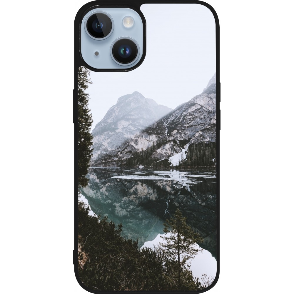 Coque iPhone 15 - Silicone rigide noir Winter 22 snowy mountain and lake