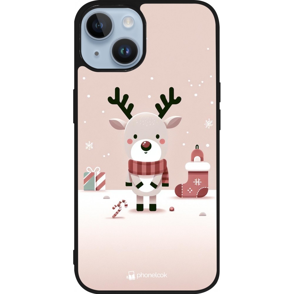 Coque iPhone 15 - Silicone rigide noir Noël 2023 Choupinette Renne