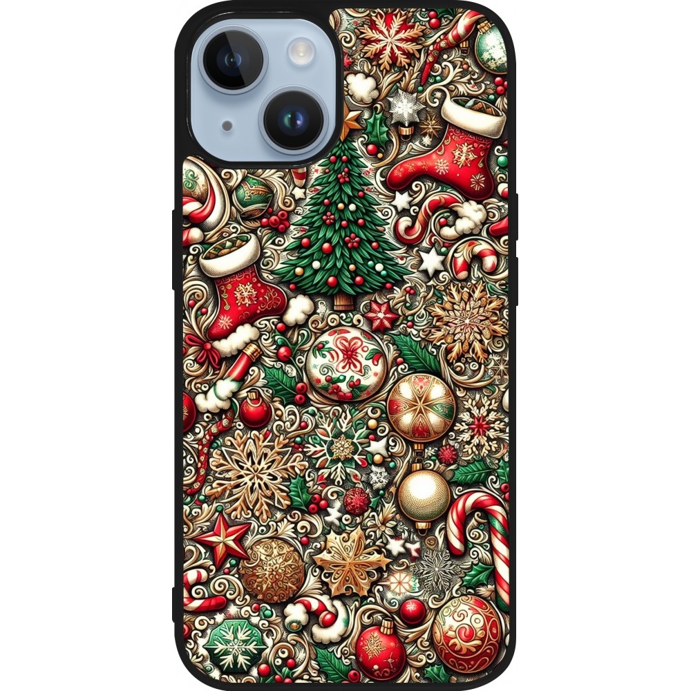 Coque iPhone 15 - Silicone rigide noir Noël 2023 micro pattern