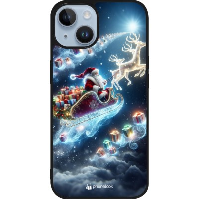 Coque iPhone 15 - Silicone rigide noir Noël 2023 Père Noël enchanté