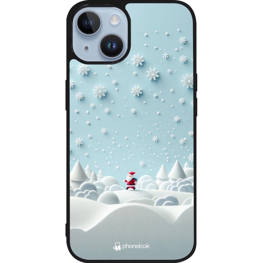 Coque iPhone 15 - Silicone rigide noir Noël 2023 Petit Père Flocon