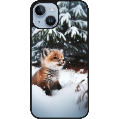 Coque iPhone 15 - Silicone rigide noir Noël 2023 Renardeau sapin