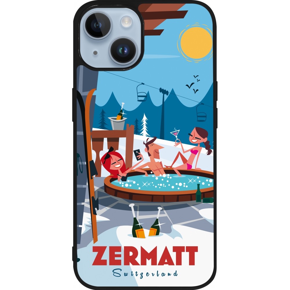 Coque iPhone 15 - Silicone rigide noir Zermatt Mountain Jacuzzi