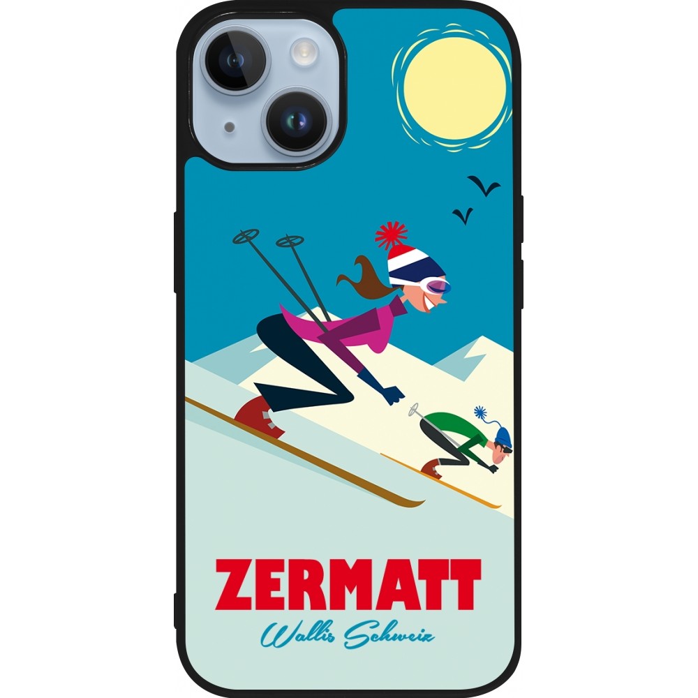 Coque iPhone 15 - Silicone rigide noir Zermatt Ski Downhill