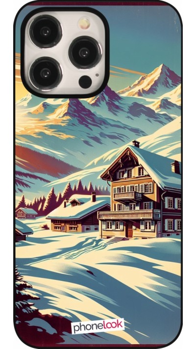 Coque iPhone 15 Pro Max - Chalet montagne enneigée