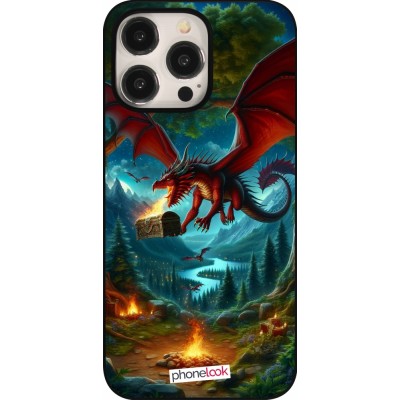 Coque iPhone 15 Pro Max - Dragon Volant Forêt Trésor