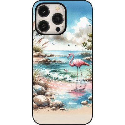 Coque iPhone 15 Pro Max - Flamant rose aquarelle