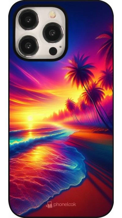 Coque iPhone 15 Pro Max - Plage coucher soleil flashy