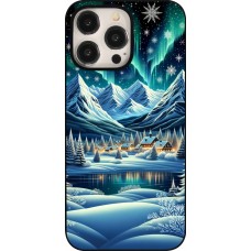 Coque iPhone 15 Pro Max - Snowy Mountain Village Lake night