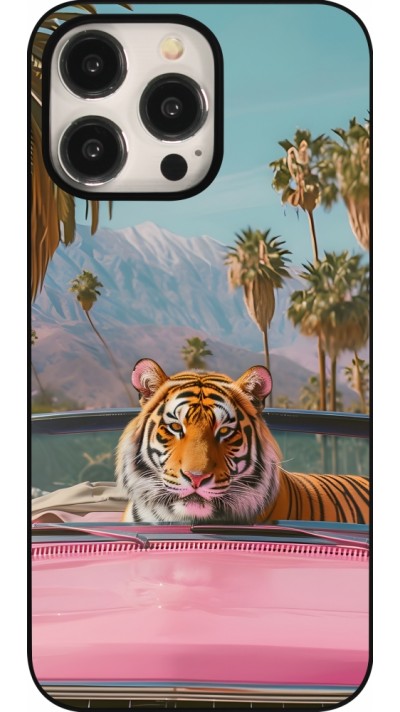 Coque iPhone 15 Pro Max - Tigre voiture rose