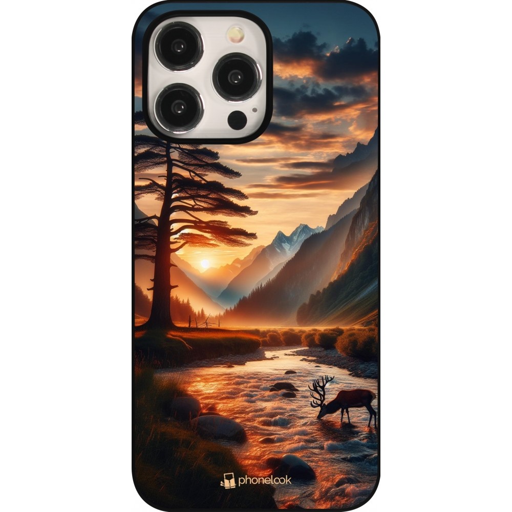 Coque iPhone 15 Pro Max - Valley Sunset Deer Tree