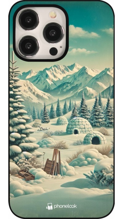 Coque iPhone 15 Pro Max - Vintage Snowy Mountain Igloo