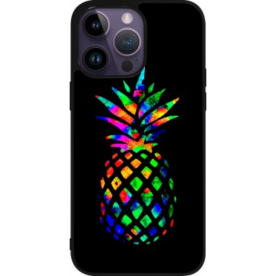 Coque iPhone 15 Pro Max - Silicone rigide noir Ananas Multi-colors