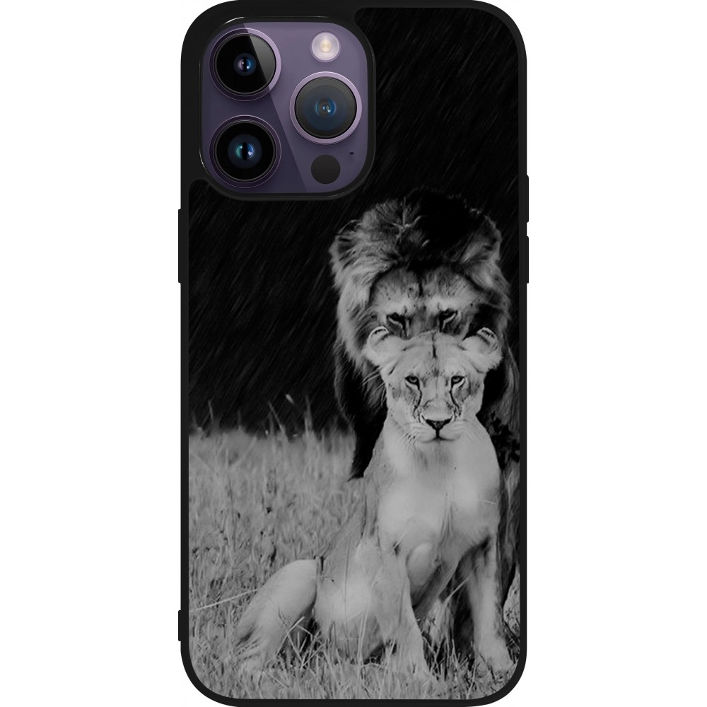 Coque iPhone 15 Pro Max - Silicone rigide noir Angry lions