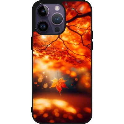 Coque iPhone 15 Pro Max - Silicone rigide noir Automne Magique Orange