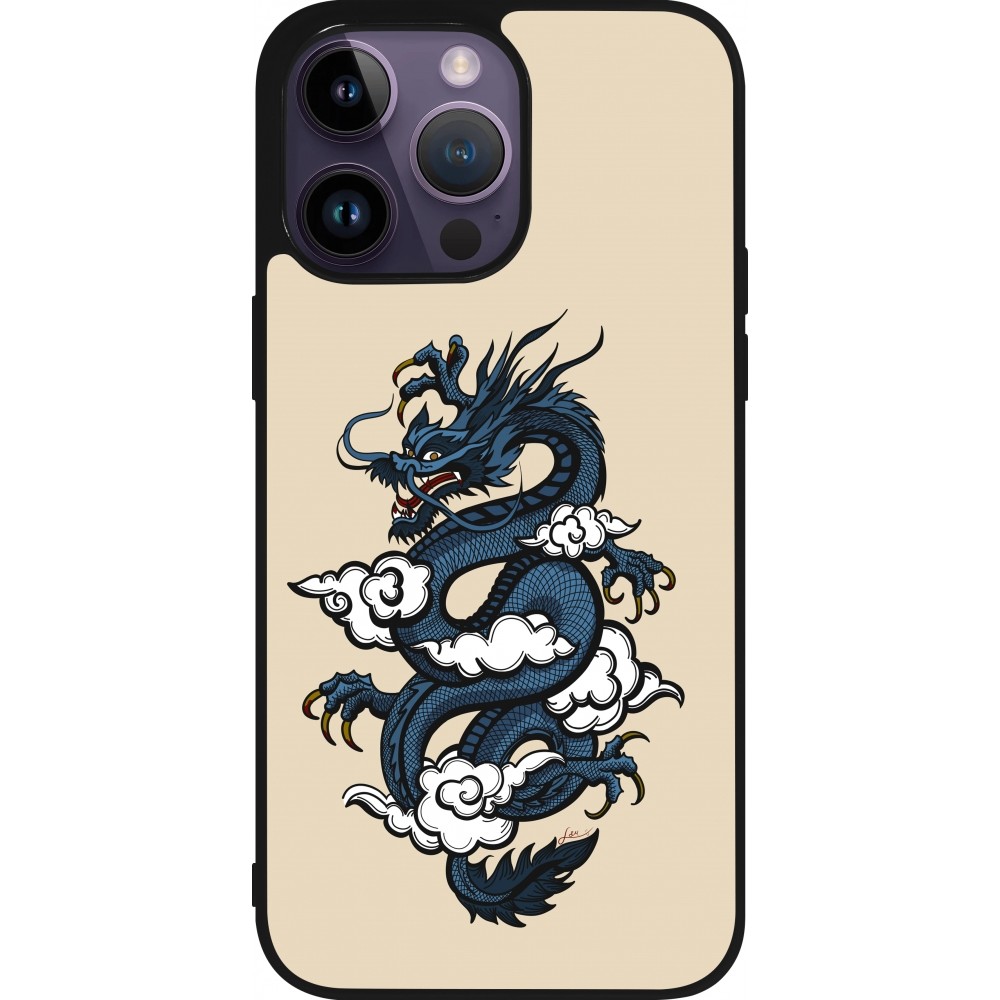 Coque iPhone 15 Pro Max - Silicone rigide noir Blue Dragon Tattoo