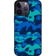 Coque iPhone 15 Pro Max - Silicone rigide noir Camo Blue