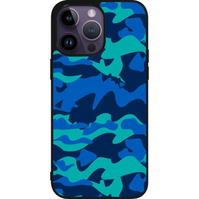 Coque iPhone 15 Pro Max - Silicone rigide noir Camo Blue