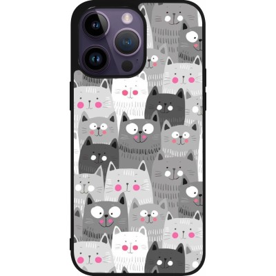 Coque iPhone 15 Pro Max - Silicone rigide noir Chats gris troupeau