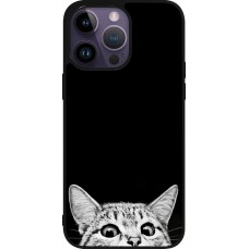 Coque iPhone 15 Pro Max - Silicone rigide noir Cat Looking Up Black